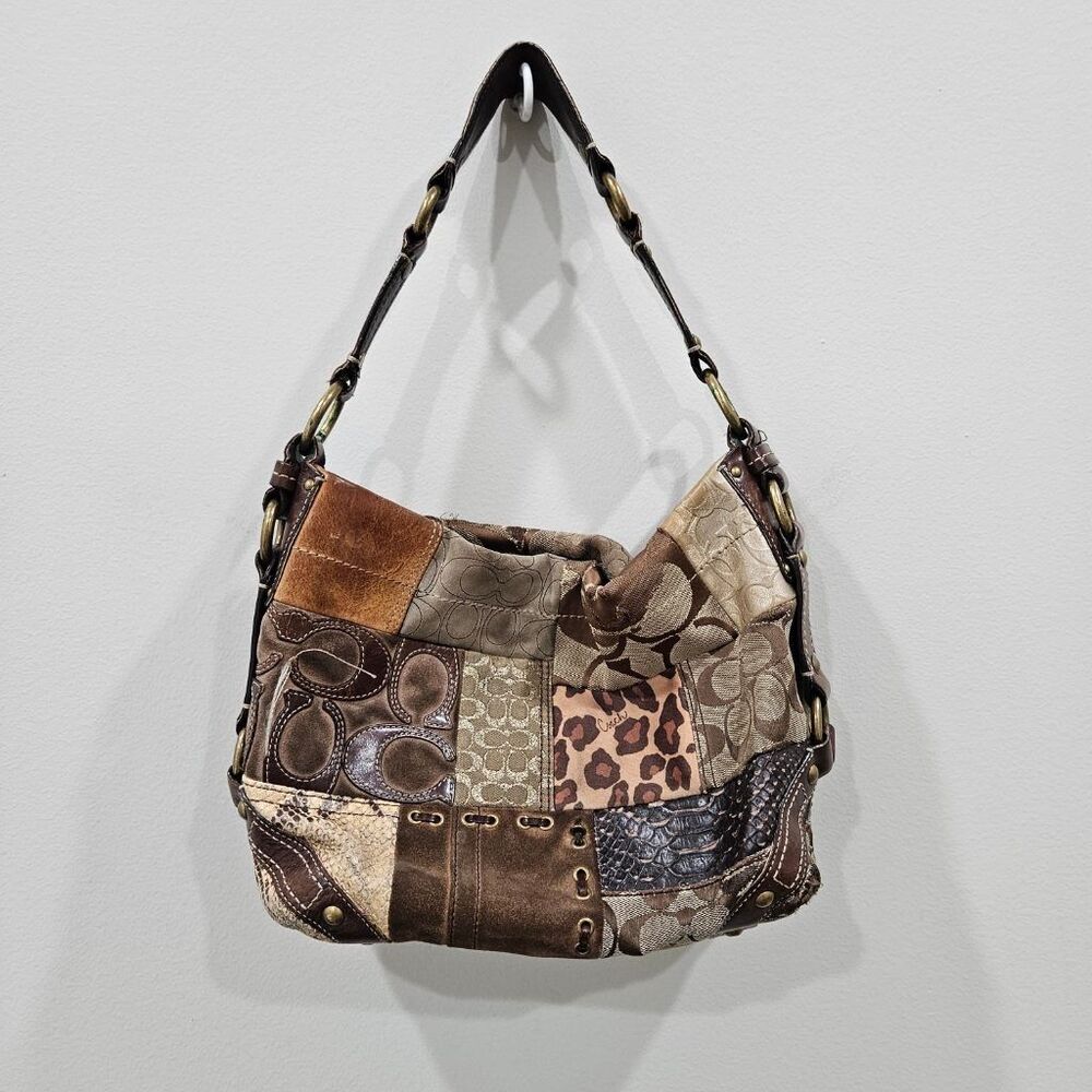 Vintage Coach Signature Carly Patchwork Hobo Should Bag Leopard 11496 Suede